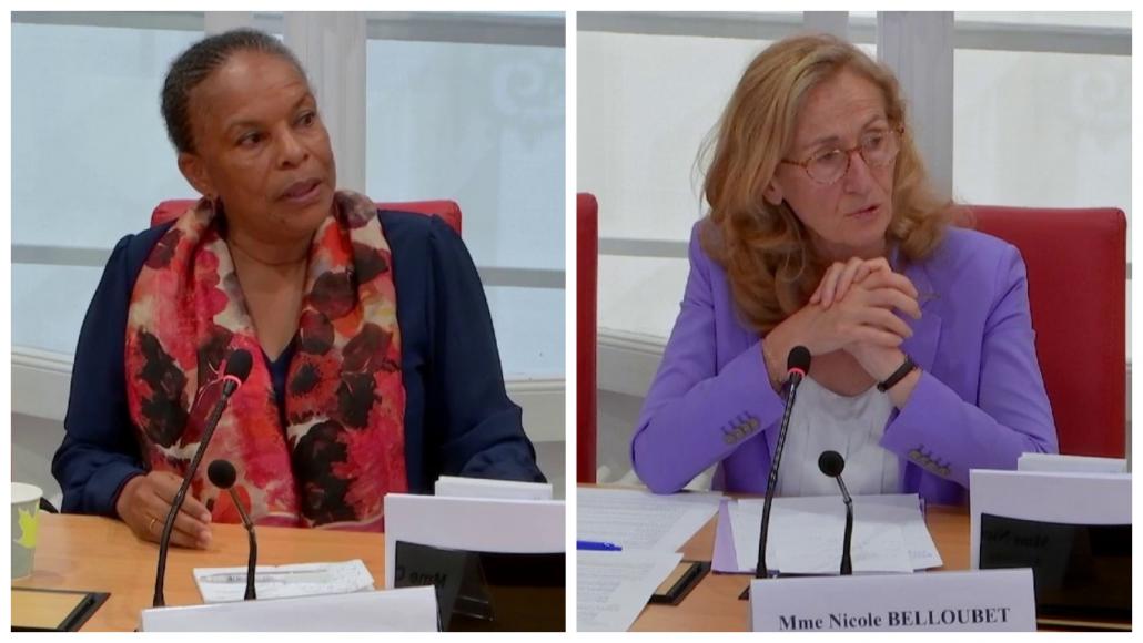 Christiane Taubira et Nicole Belloubet à l'Assemblée nationale, le 9 juillet 2020