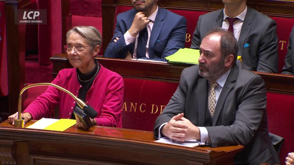 Elisabeth Borne et François Braun, à l'Assemblée nationale, le 21 novembre 2022. - LCP