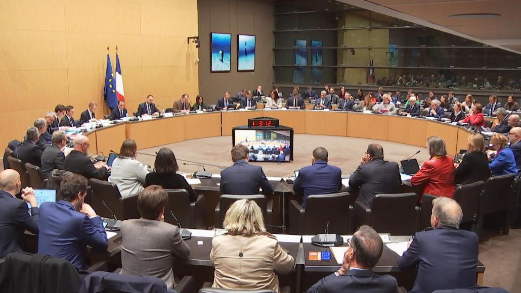 La salle Lamartine à l'Assemblée nationale lors de l'audition de Sébastien Lecornu sur la LPM 2024-2030, mercredi 5 avril 2023.