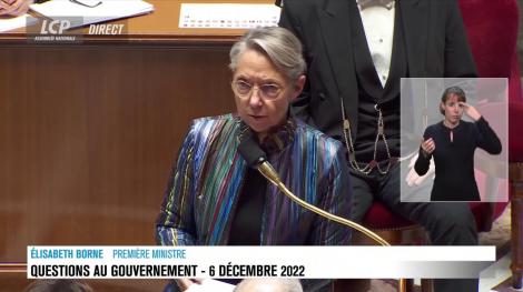 Elisabeth Borne à l'Assemblée nationale, le 6 décembre 2022. LCP