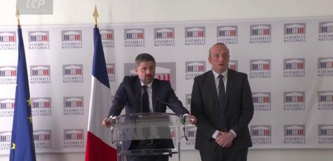 Jean-Félix Acquaviva et Laurent Marcangeli à l'Assemblée nationale, mercredi 15 mars 2023