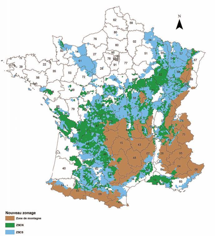 Délimitation des zones soumises à des contraintes naturelles (ZSCN) et des zones soumises à des contraintes spécifiques (ZSCS) pour la France hexagonale à partir de 2019 / Capture d'écran